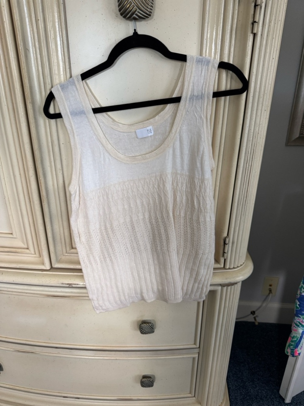 TSE Cream Knit Scoop Neck Tank cashmere